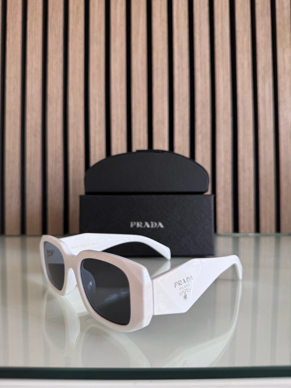 Prada White Milano Logo Thick-Arm Sunglasses - Picture 2 of 3